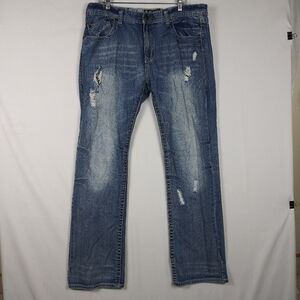 Black Premium Low Rise Boot Jeans Distressed Blue Denim Men's Size 36 x 34